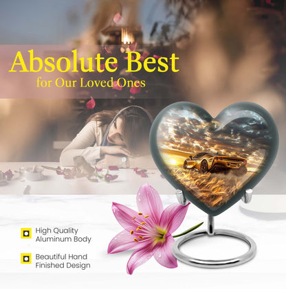 10-inch heart shaped car urn with butterfly design for dad