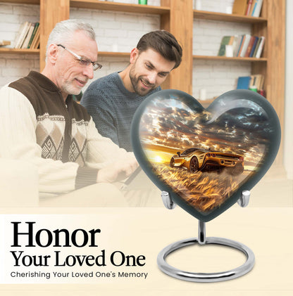 10-inch heart shaped car urn with butterfly design for dad