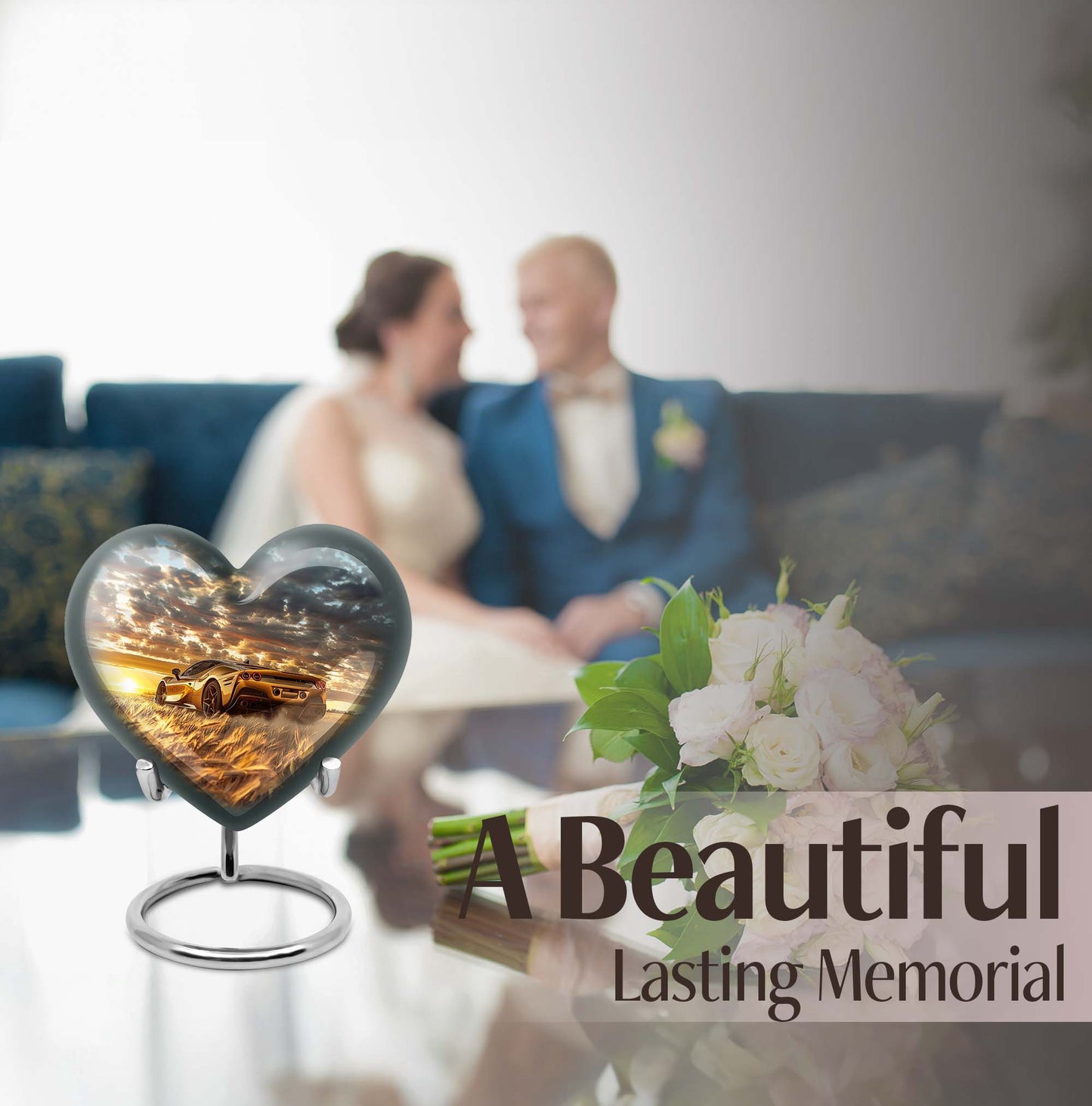 10-inch heart shaped car urn with butterfly design for dad
