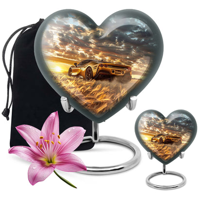 10-inch heart shaped car urn with butterfly design for dad