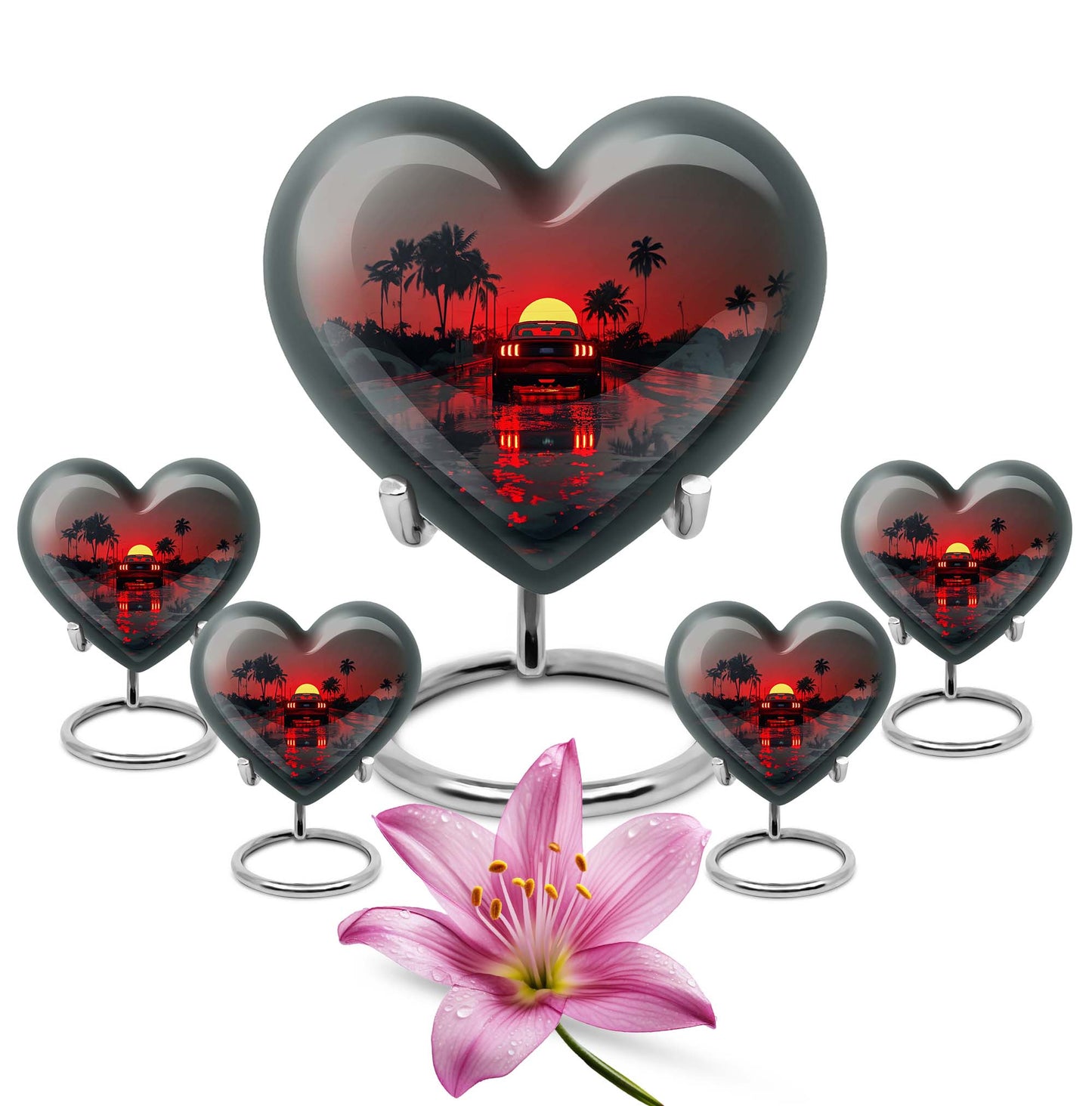 Butterfly themed 10-inch Heart car Urn, aluminium large 