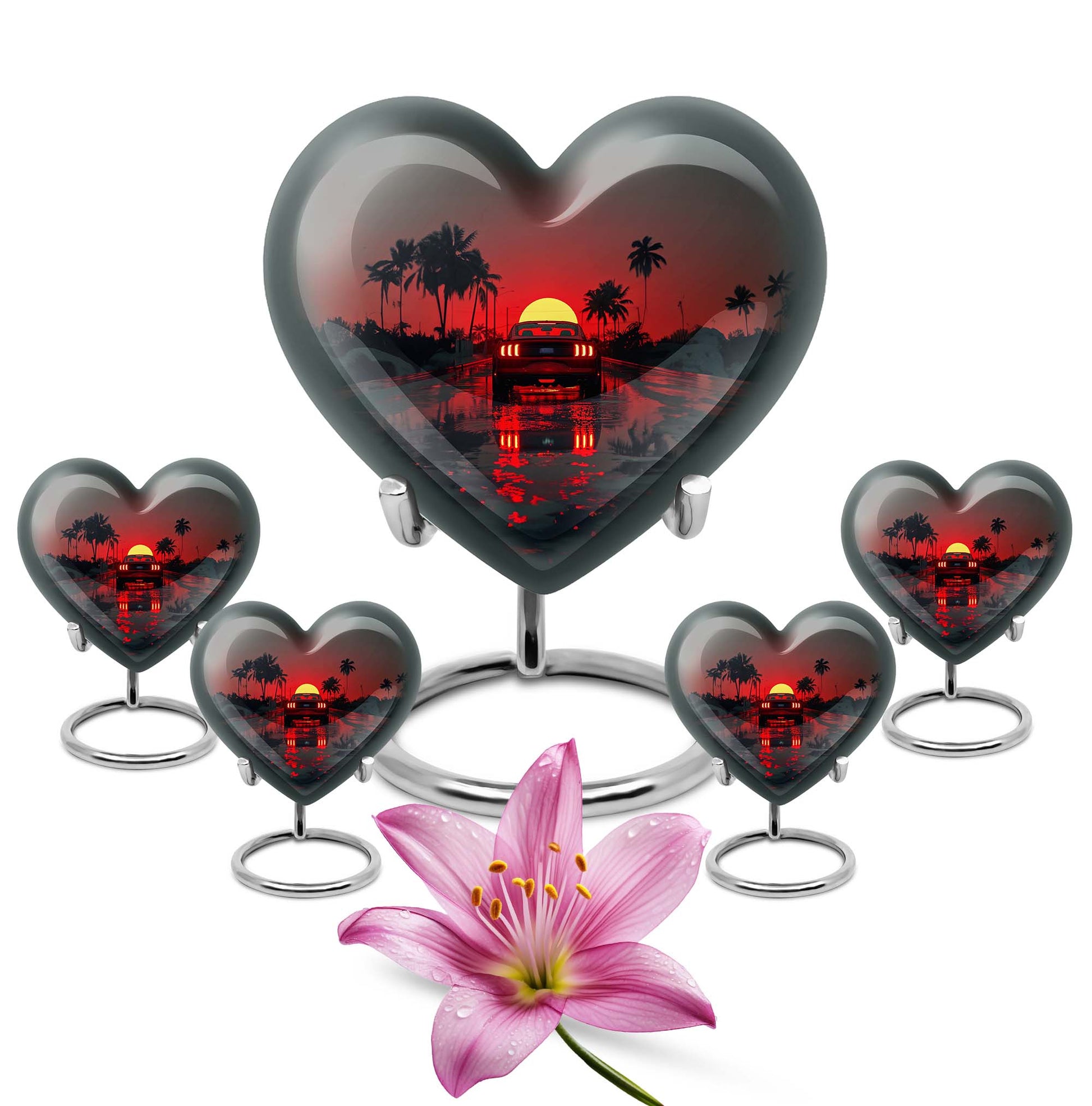 Butterfly themed 10-inch Heart car Urn, aluminium large 