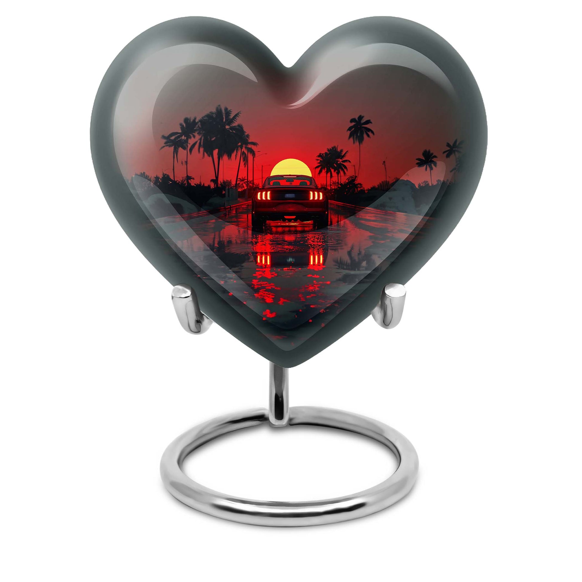 Butterfly themed 10-inch Heart car Urn, aluminium large 