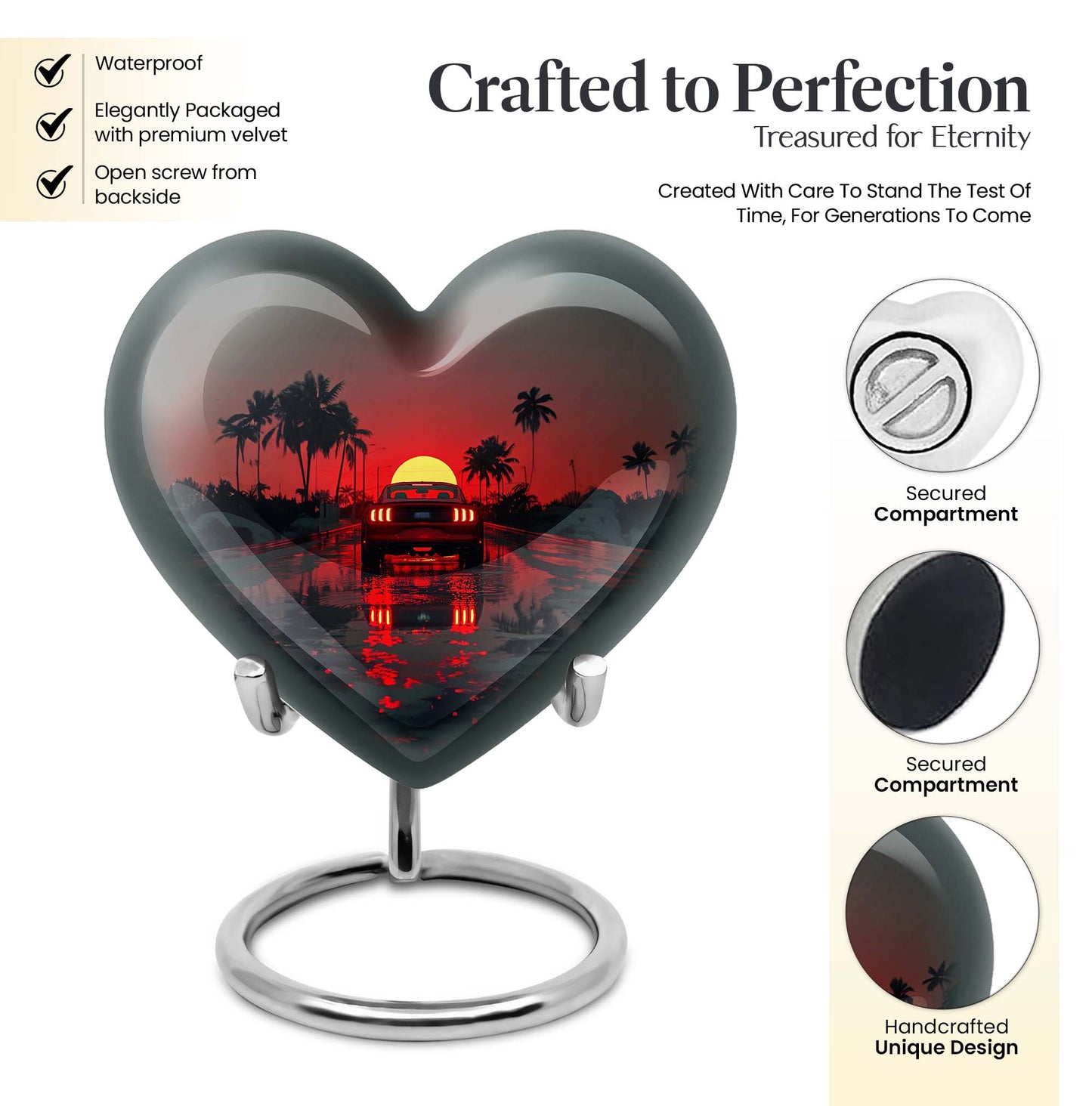 Butterfly themed 10-inch Heart car Urn, aluminium large 