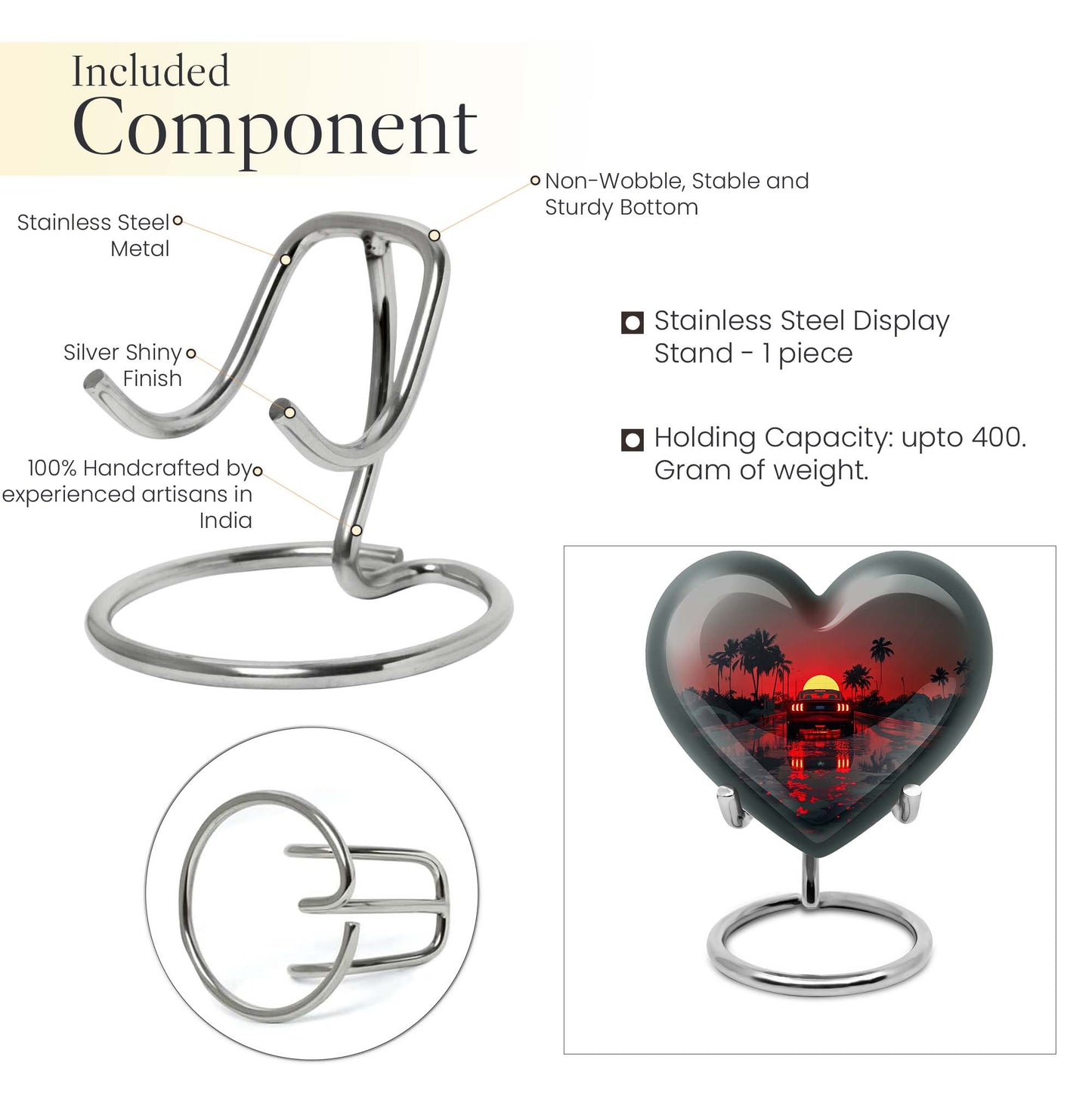 Butterfly themed 10-inch Heart car Urn, aluminium large 