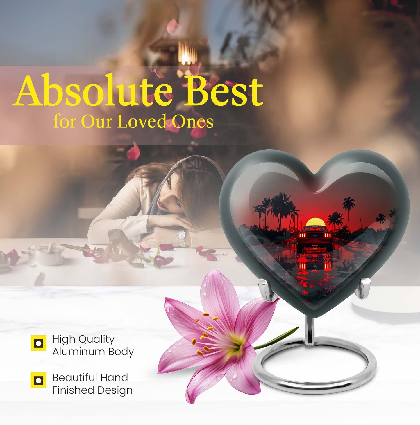 Butterfly themed 10-inch Heart car Urn, aluminium large 