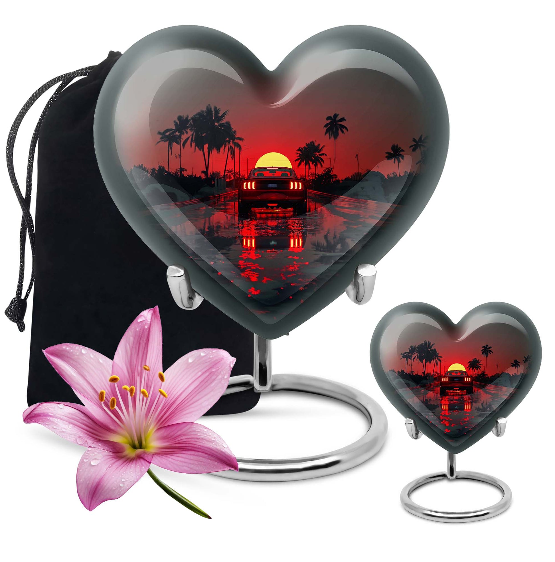 Butterfly themed 10-inch Heart car Urn, aluminium large 