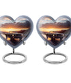 10 inch high heart-shaped memorial car urn with butterfly theme, crafted from aluminum for storage of ashes