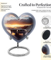 10 inch high heart-shaped memorial car urn with butterfly theme, crafted from aluminum for storage of ashes