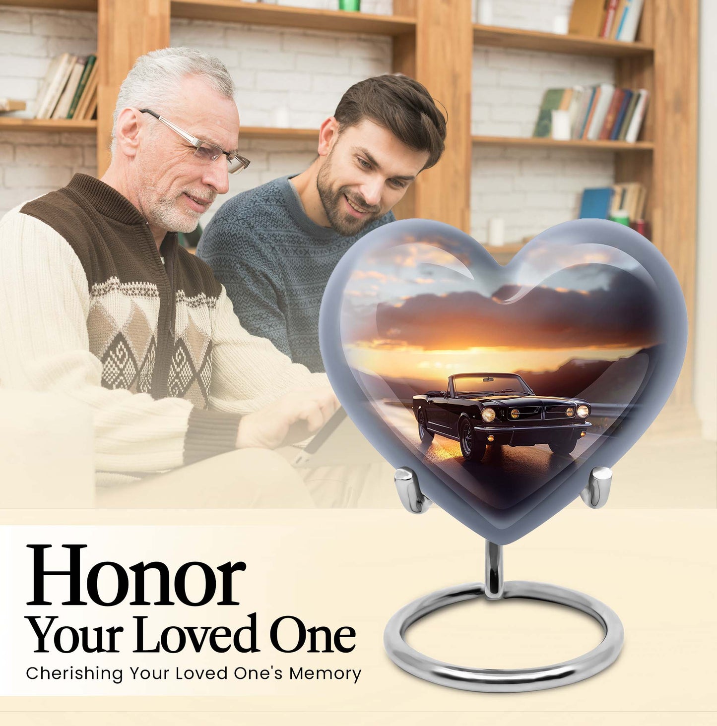 10 inch high heart-shaped memorial car urn with butterfly theme, crafted from aluminum for storage of ashes