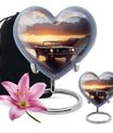 10 inch high heart-shaped memorial car urn with butterfly theme, crafted from aluminum for storage of ashes