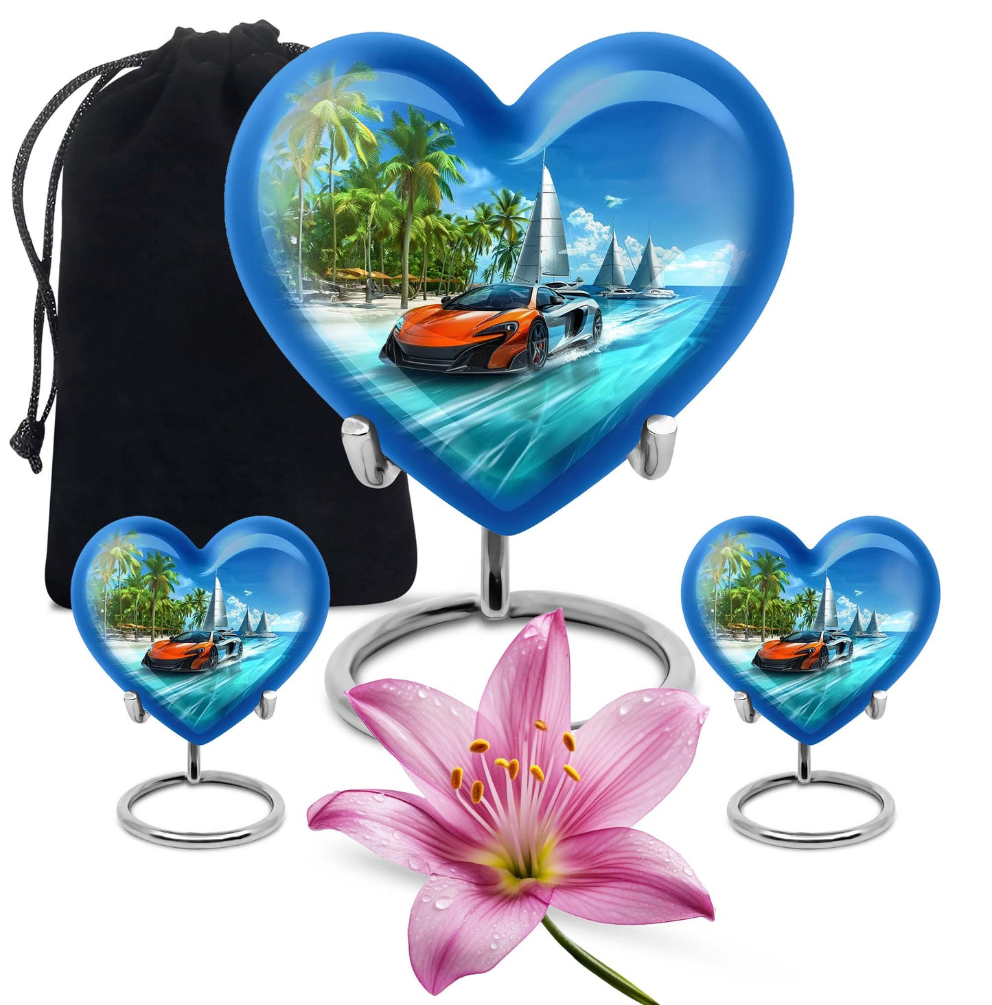Car Theme Large Urn With 2 Keepsake Urn