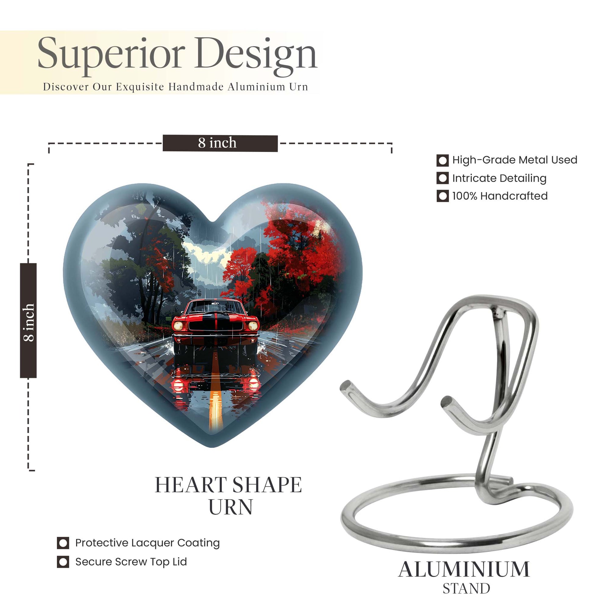 heart urn with butterfly theme