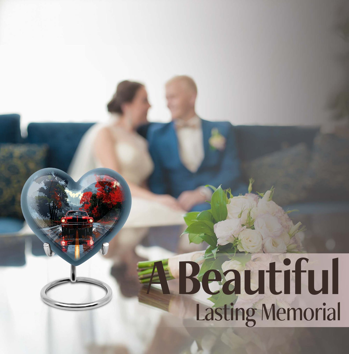 heart urn with butterfly theme