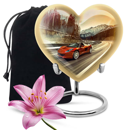 Heart-shaped car urn with butterfly theme for memorial funeral, 10-inch Aluminium