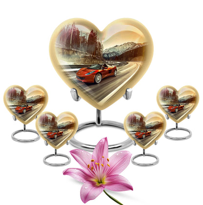 Heart-shaped car urn with butterfly theme for memorial funeral, 10-inch Aluminium