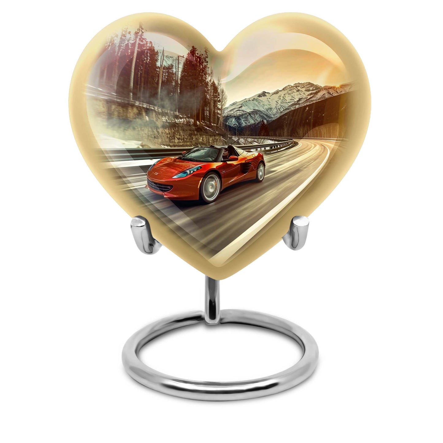 Heart-shaped car urn with butterfly theme for memorial funeral, 10-inch Aluminium