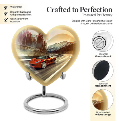 Heart-shaped car urn with butterfly theme for memorial funeral, 10-inch Aluminium