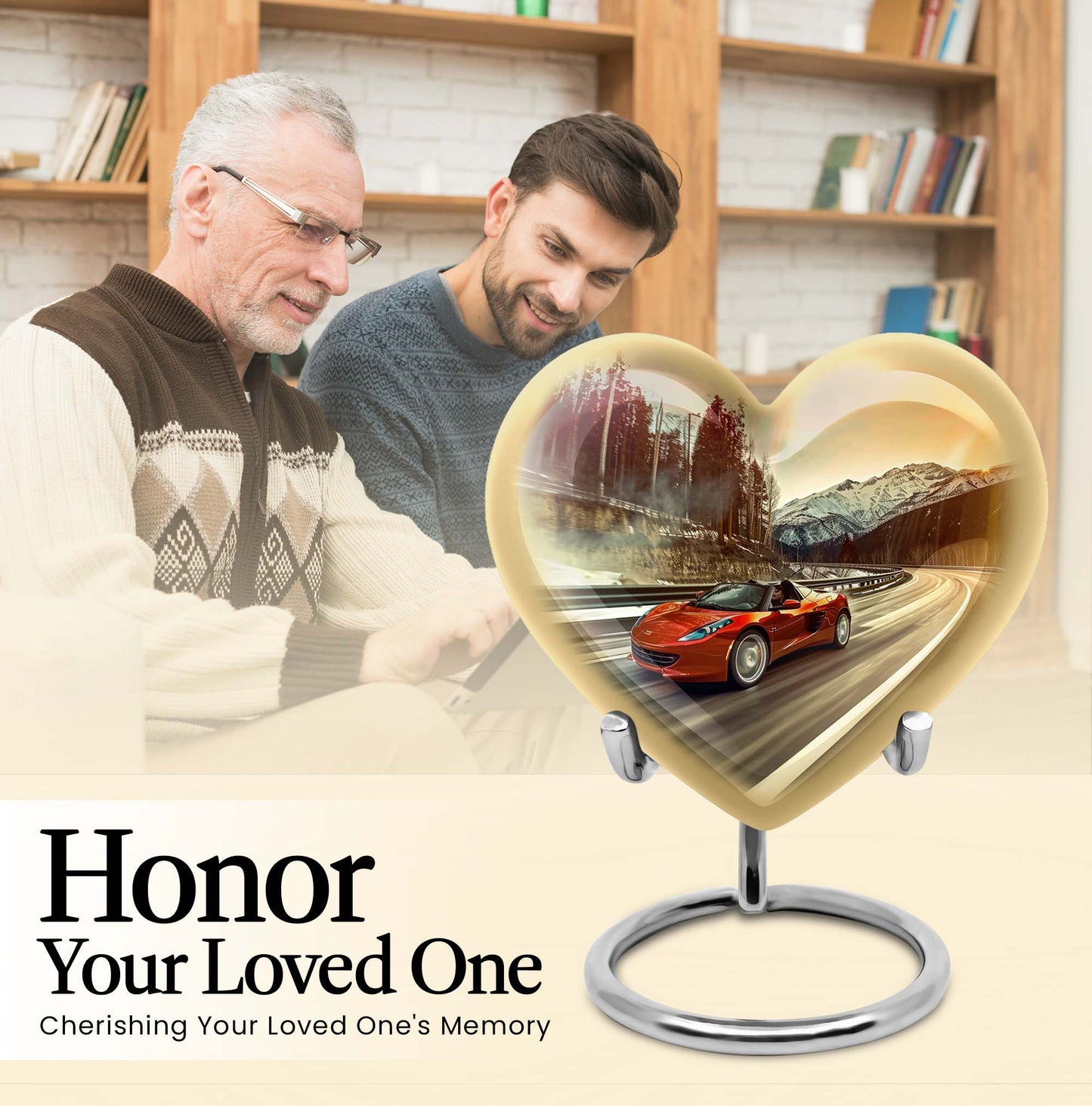 Heart-shaped car urn with butterfly theme for memorial funeral, 10-inch Aluminium