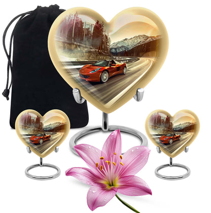 Heart-shaped car urn with butterfly theme for memorial funeral, 10-inch Aluminium