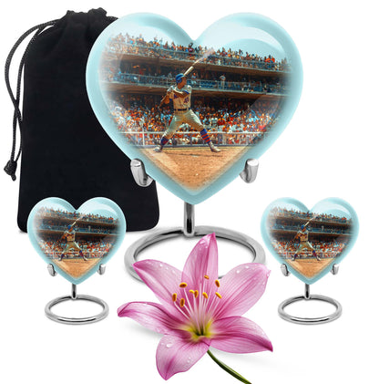 Baseball Theme Large Urn With 2 Keepsake Urn