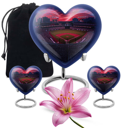 Baseball Theme Large Urn With 2 Keepsake Urn