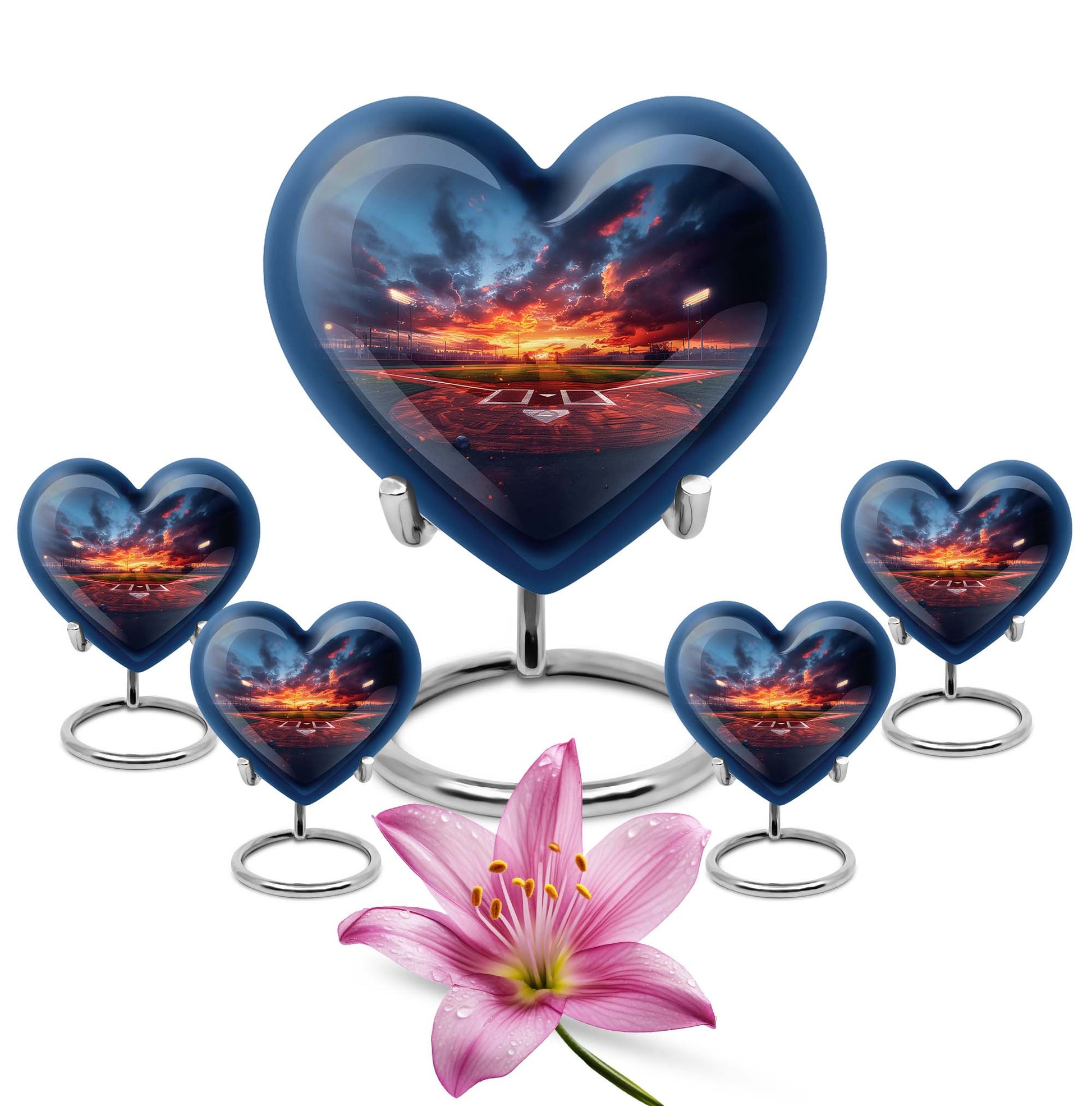 Baseball Theme Large Urn With 4 Keepsake Urn