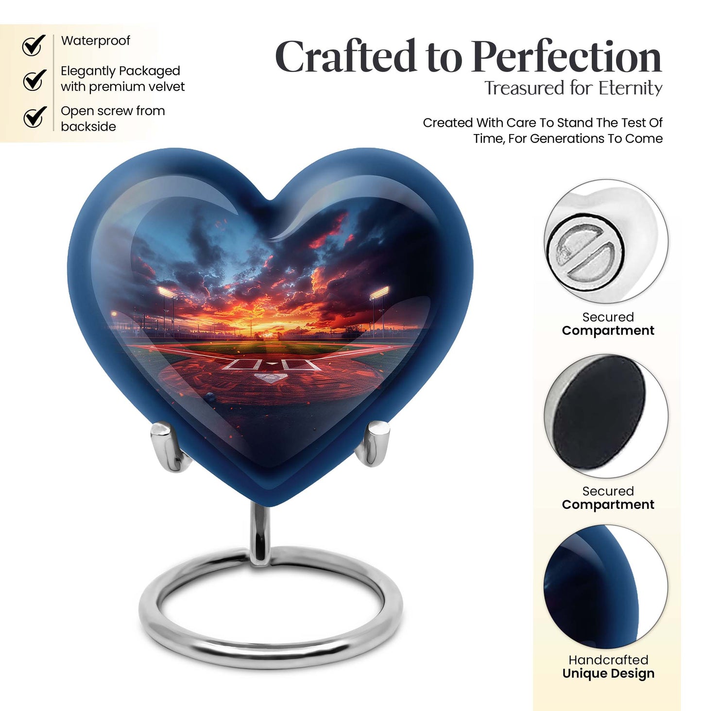10-inch Heart Urn themed with butterfly, aluminium baseball urn for adult ashes