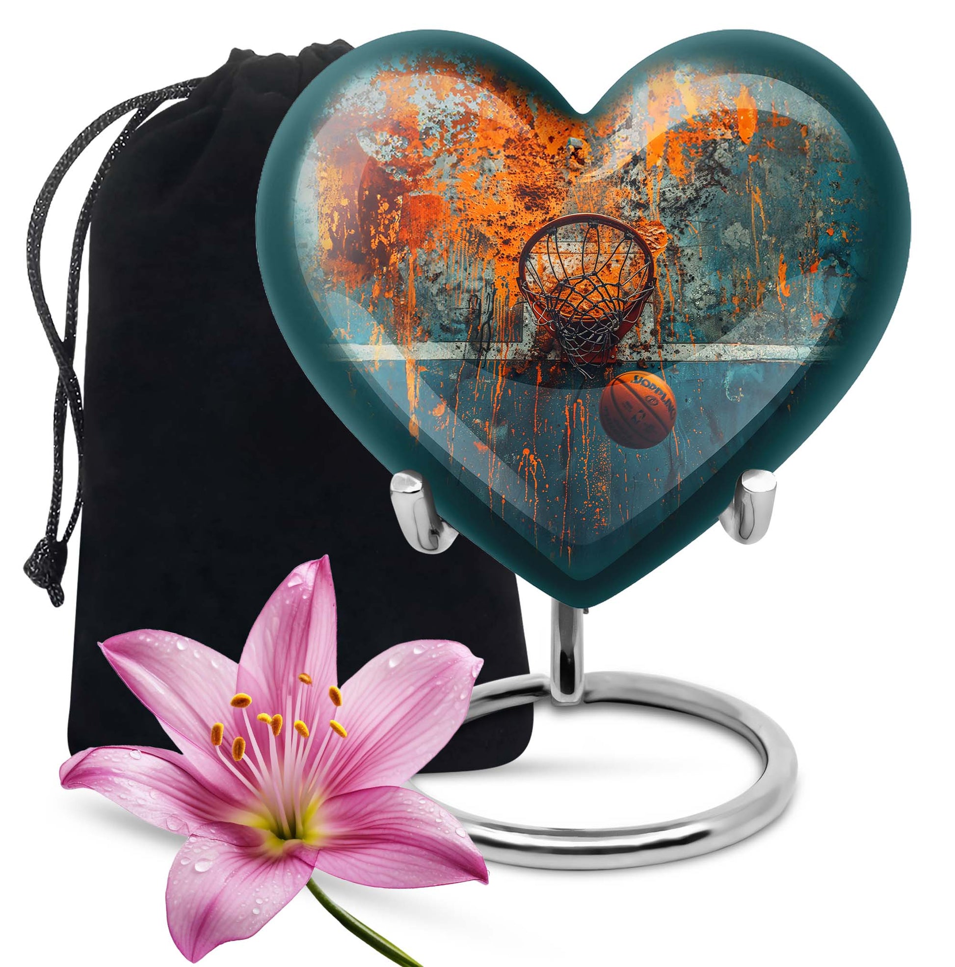 10-inch heart-shaped basketball cremation urn 