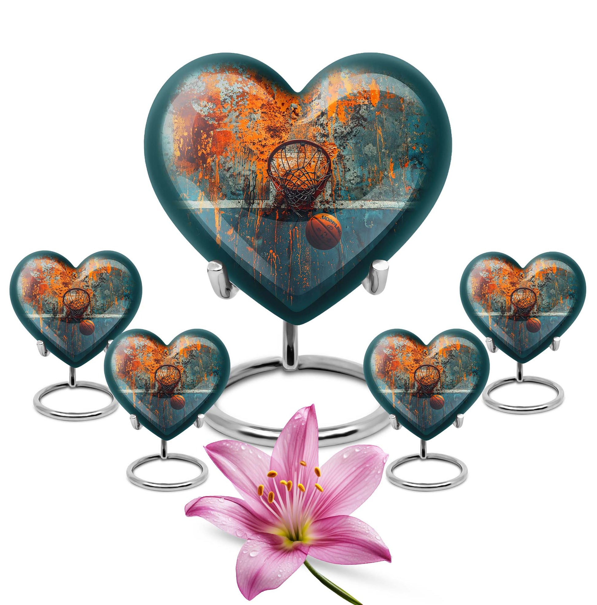 10-inch heart-shaped basketball cremation urn 