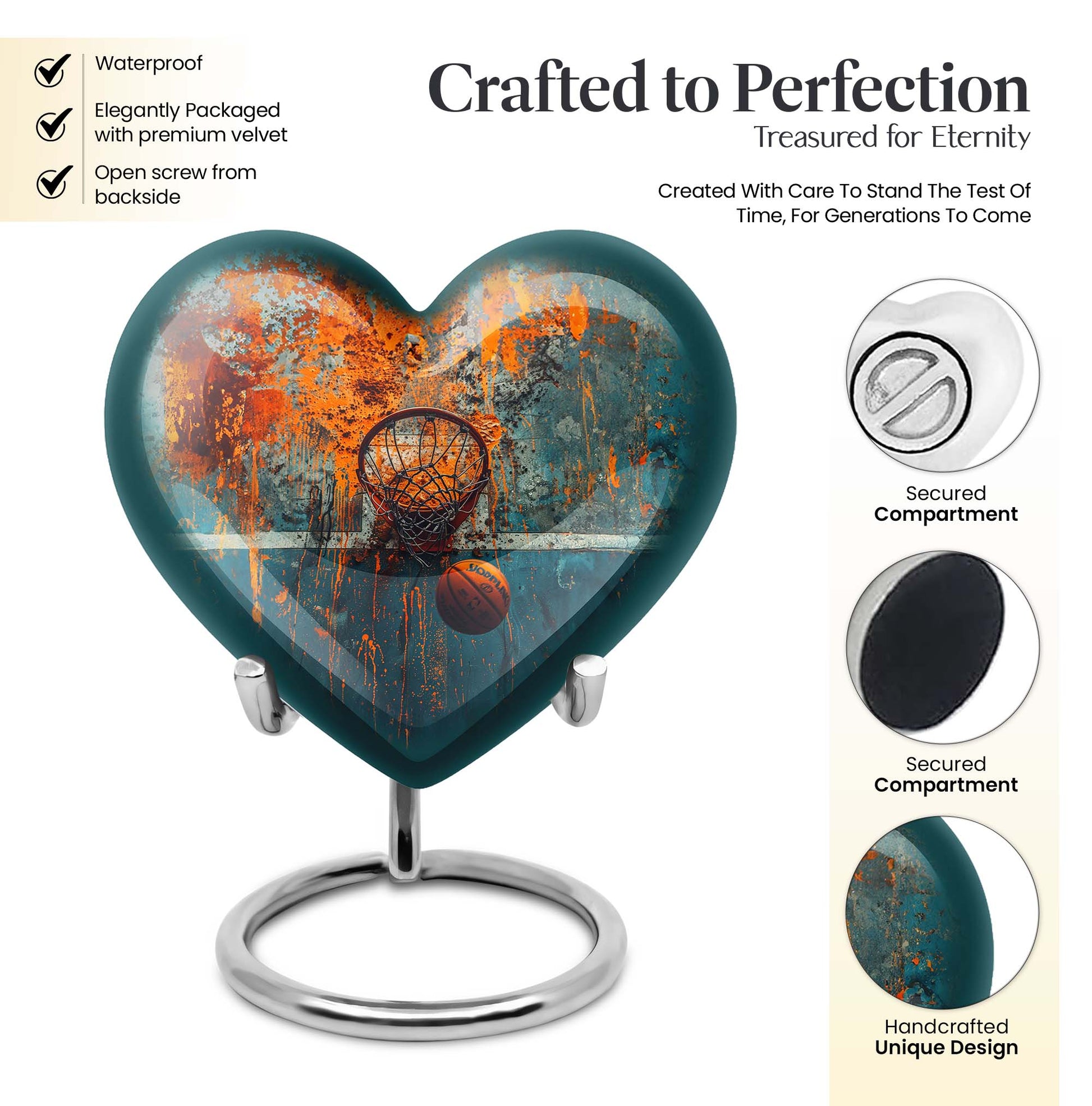 10-inch heart-shaped basketball cremation urn 