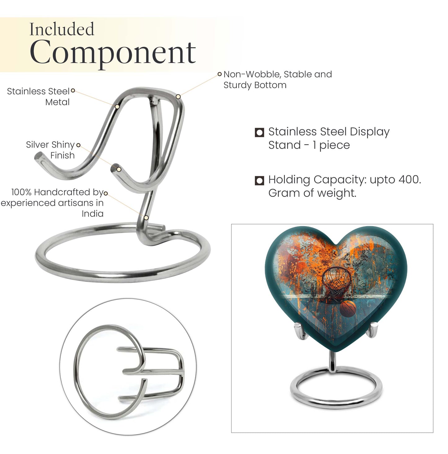 10-inch heart-shaped basketball cremation urn 