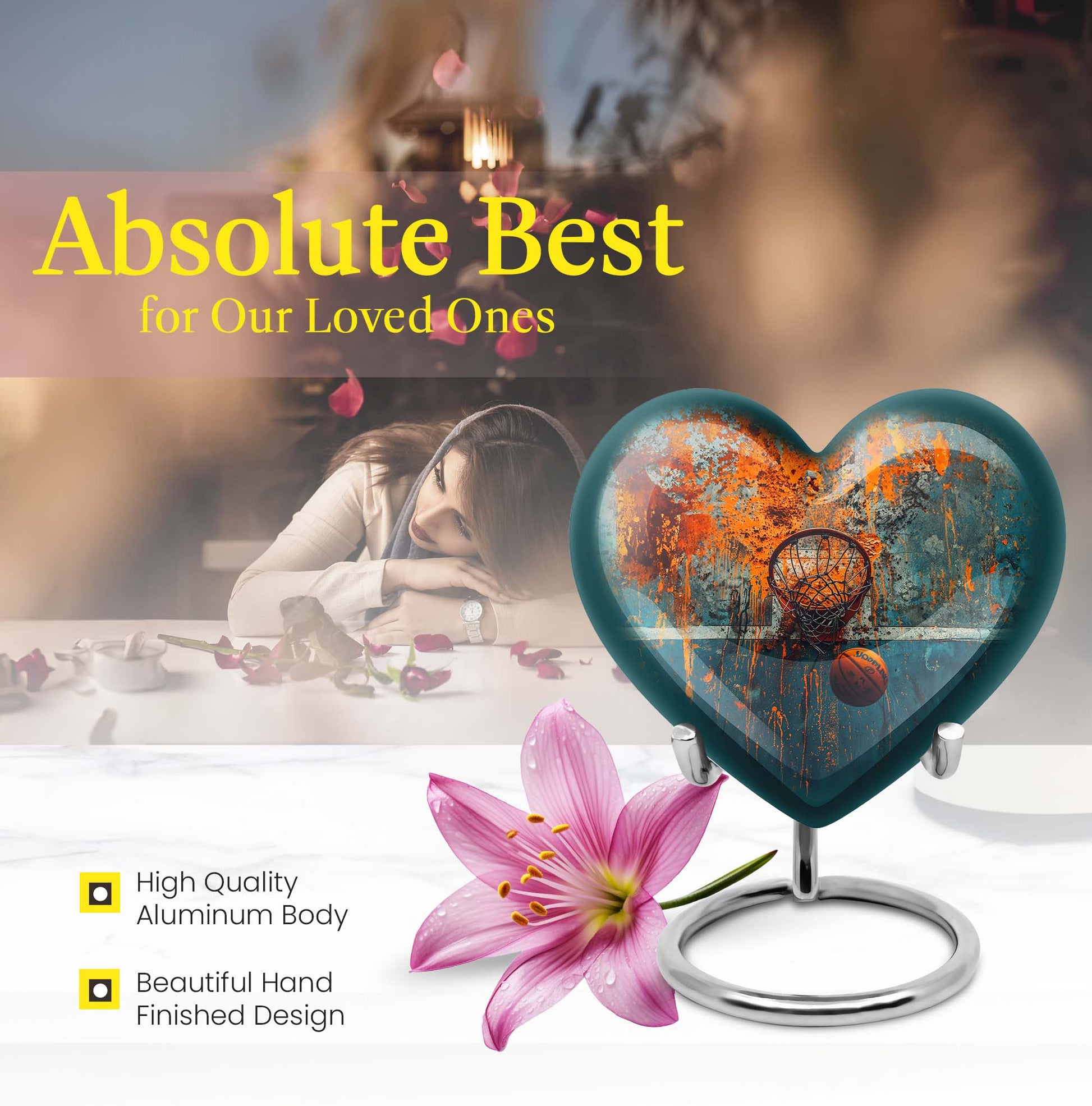 10-inch heart-shaped basketball cremation urn 