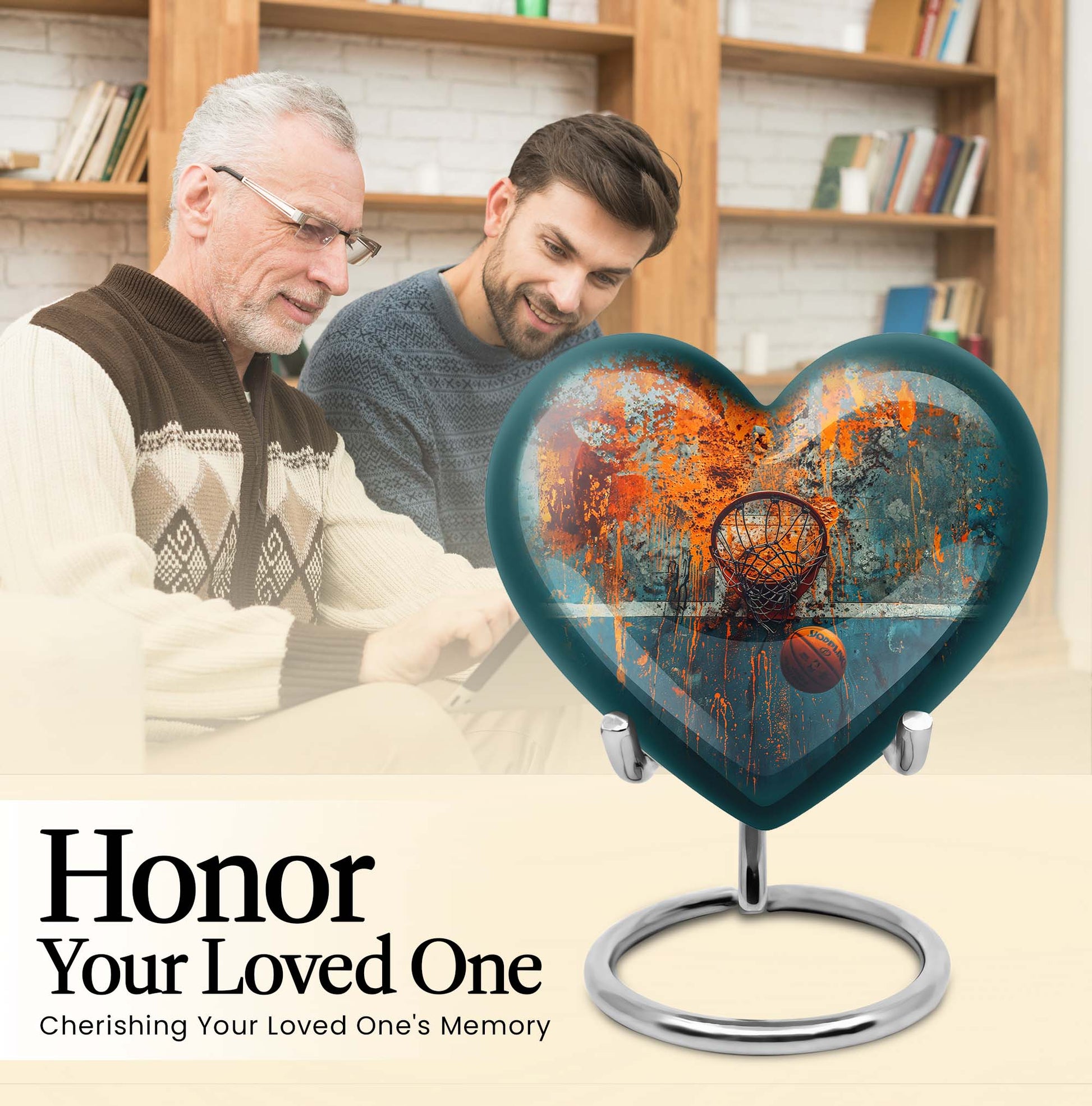 10-inch heart-shaped basketball cremation urn 