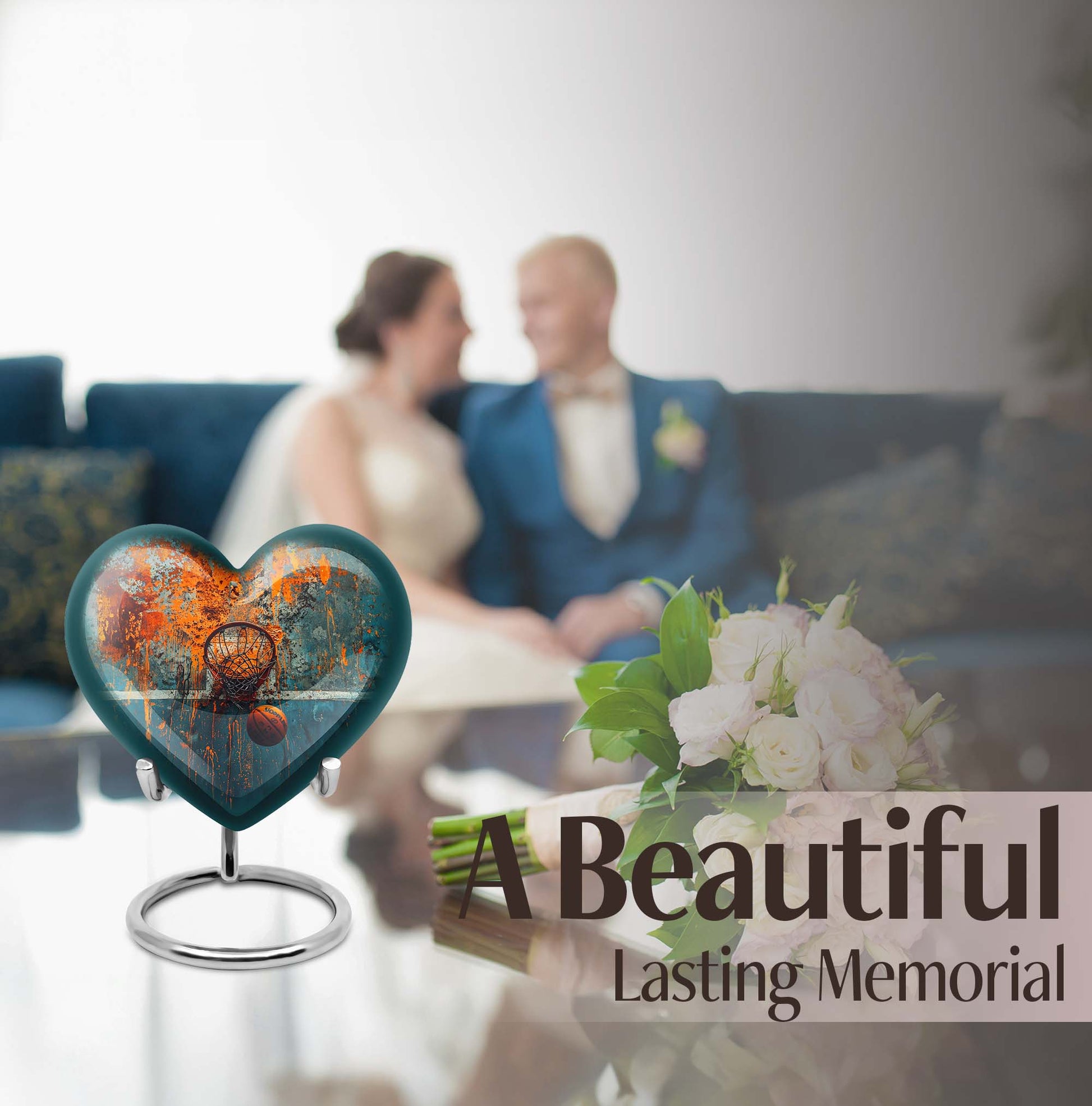 10-inch heart-shaped basketball cremation urn 