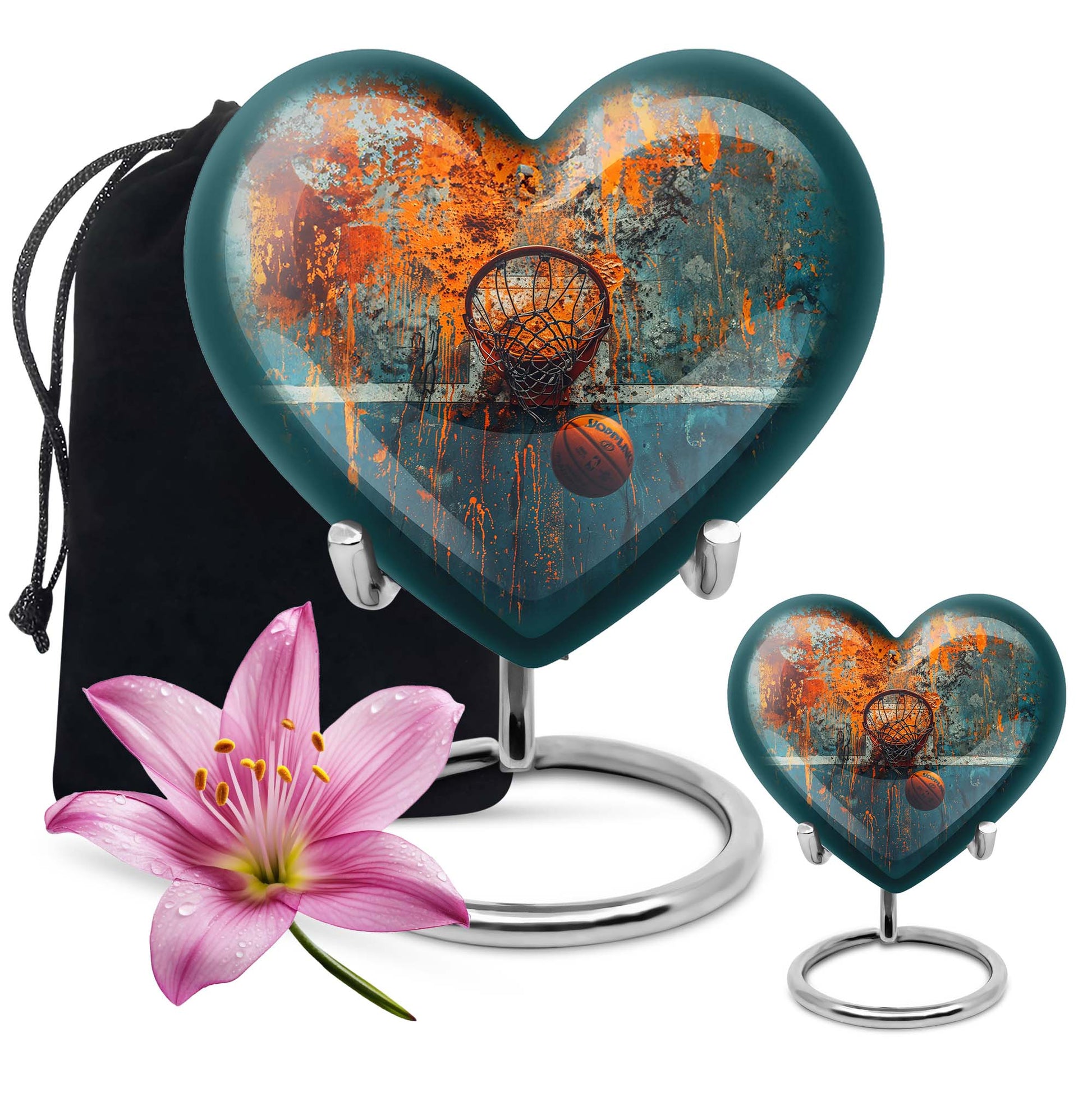 10-inch heart-shaped basketball cremation urn 