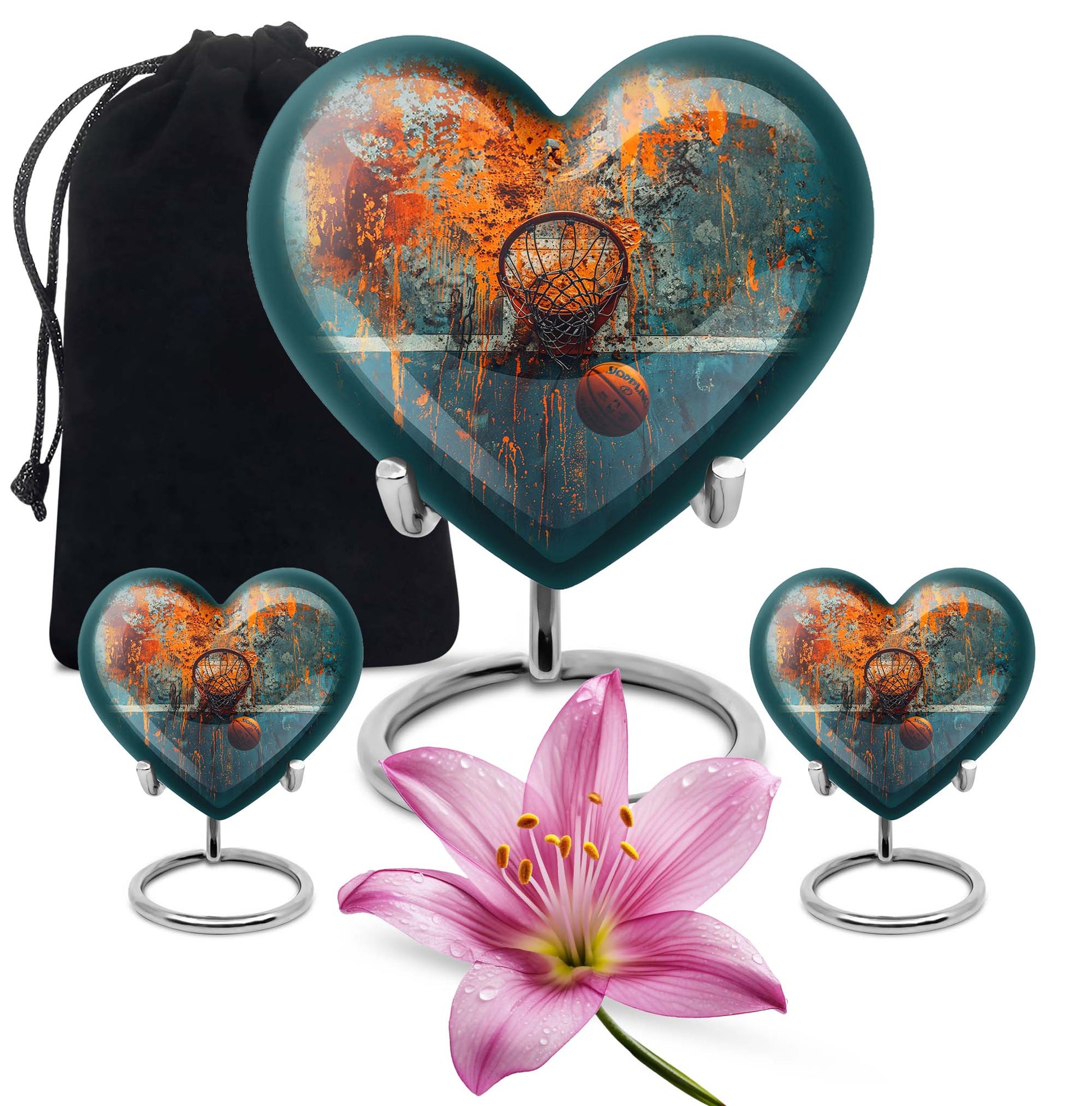 10-inch heart-shaped basketball cremation urn 