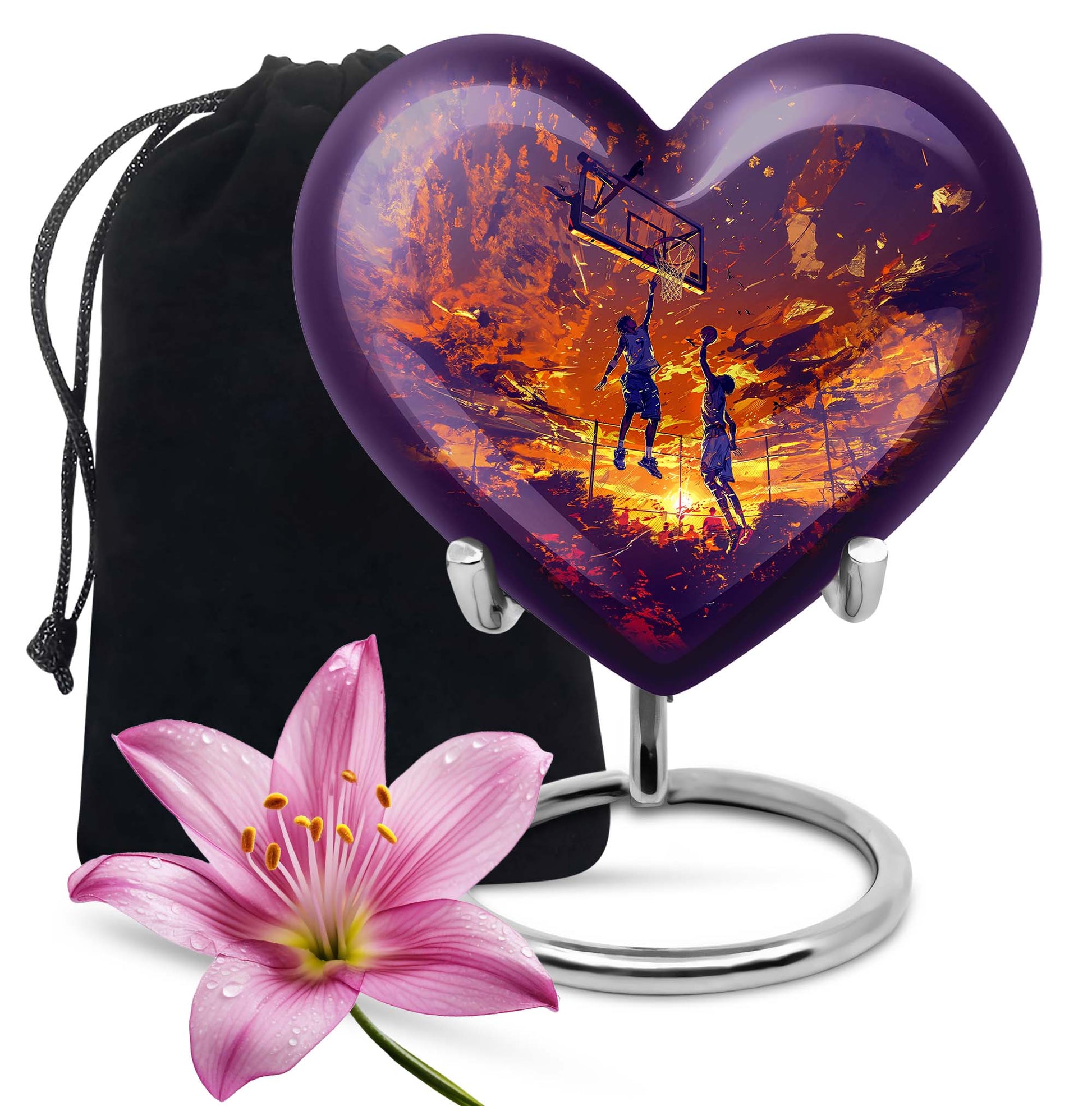 heart-shaped basketball memorial urn