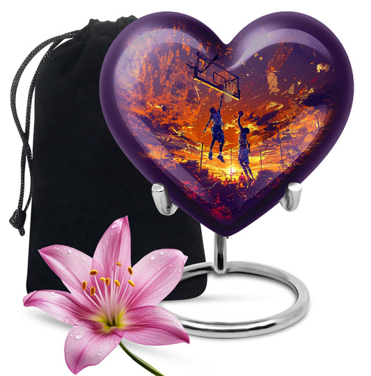 heart-shaped basketball memorial urn