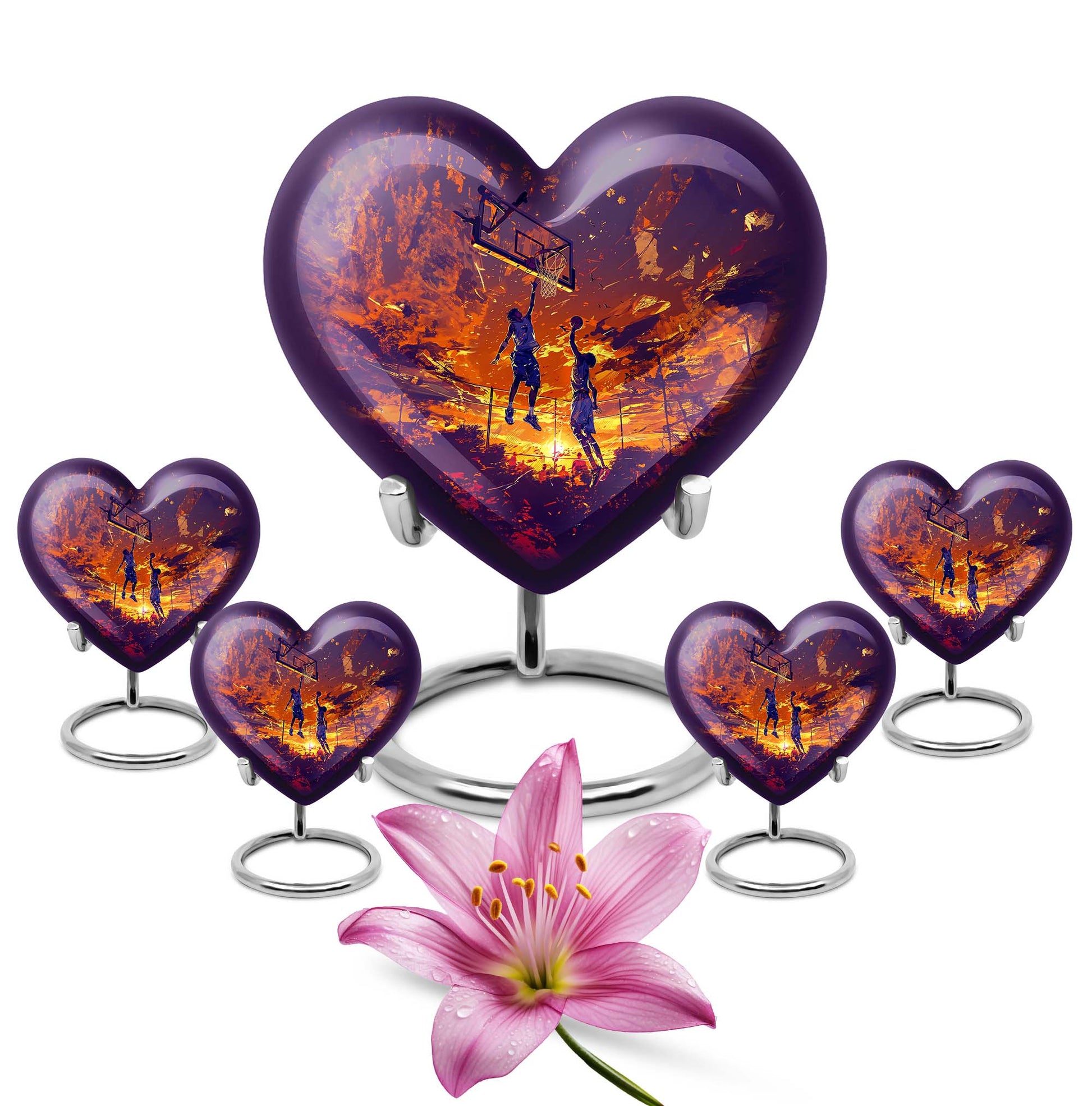 heart-shaped basketball memorial urn