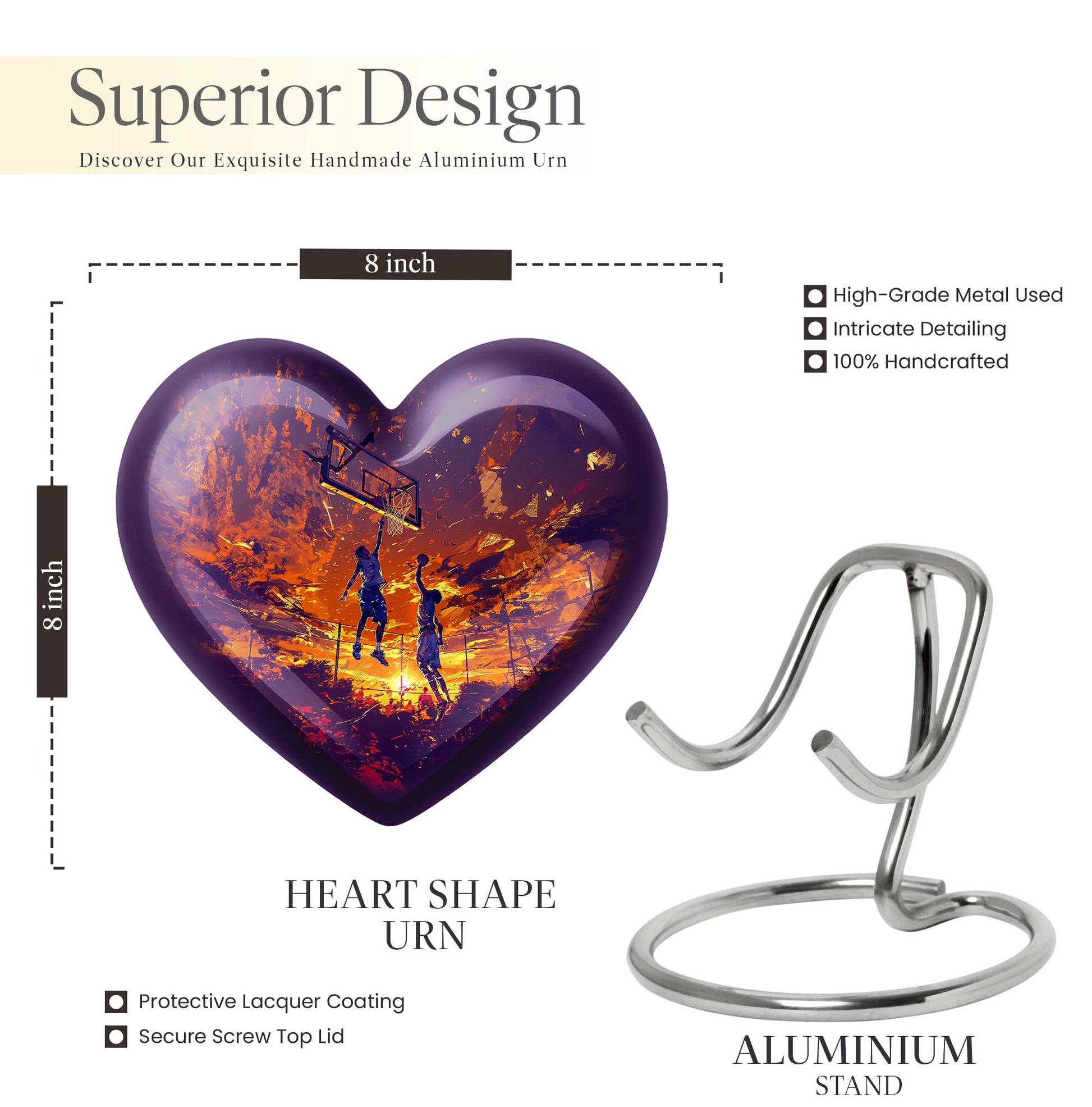 heart-shaped basketball memorial urn