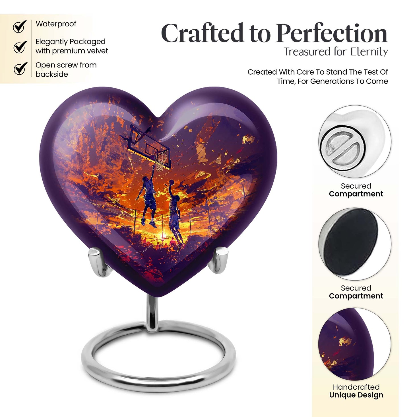 heart-shaped basketball memorial urn