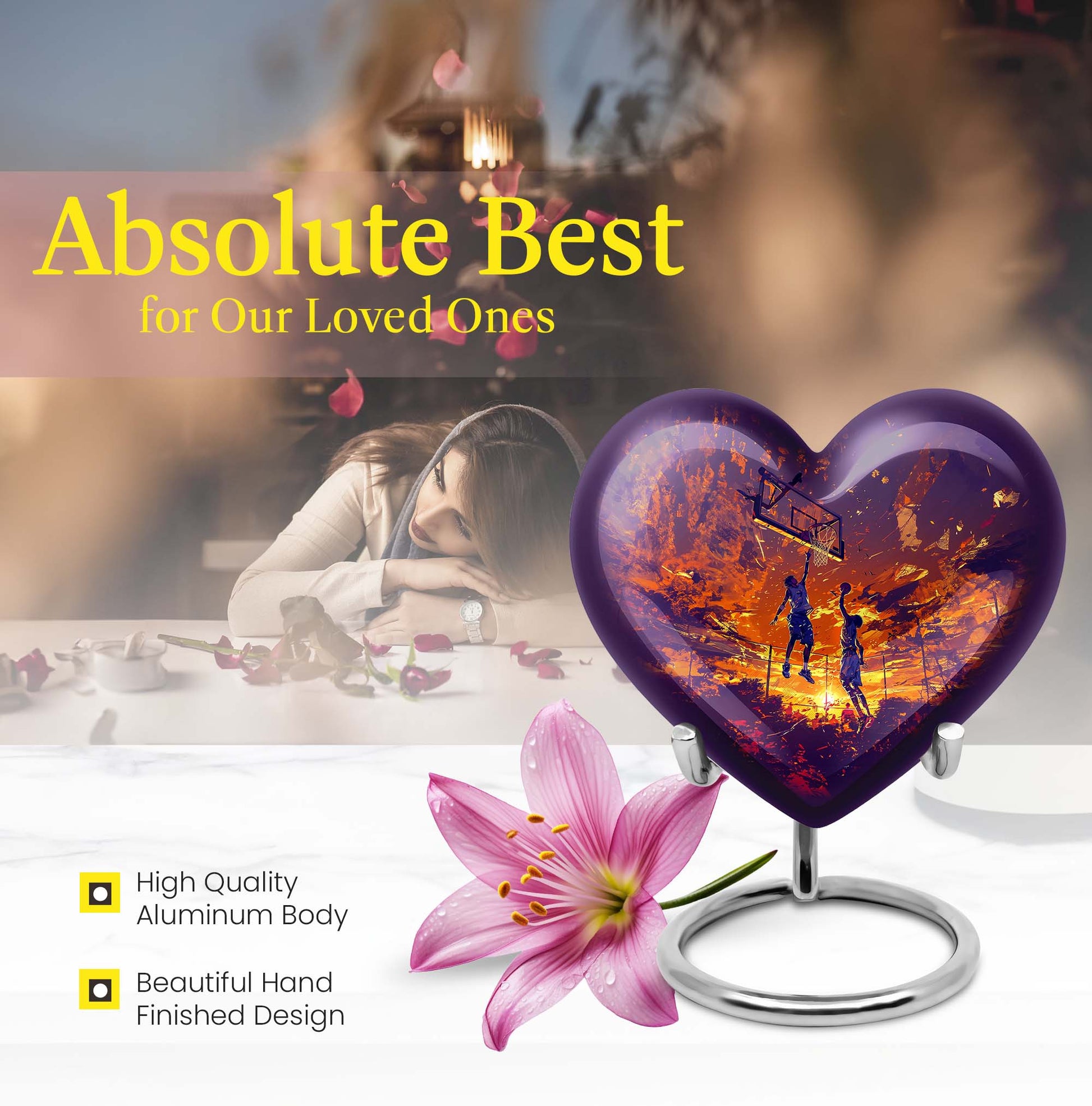 heart-shaped basketball memorial urn