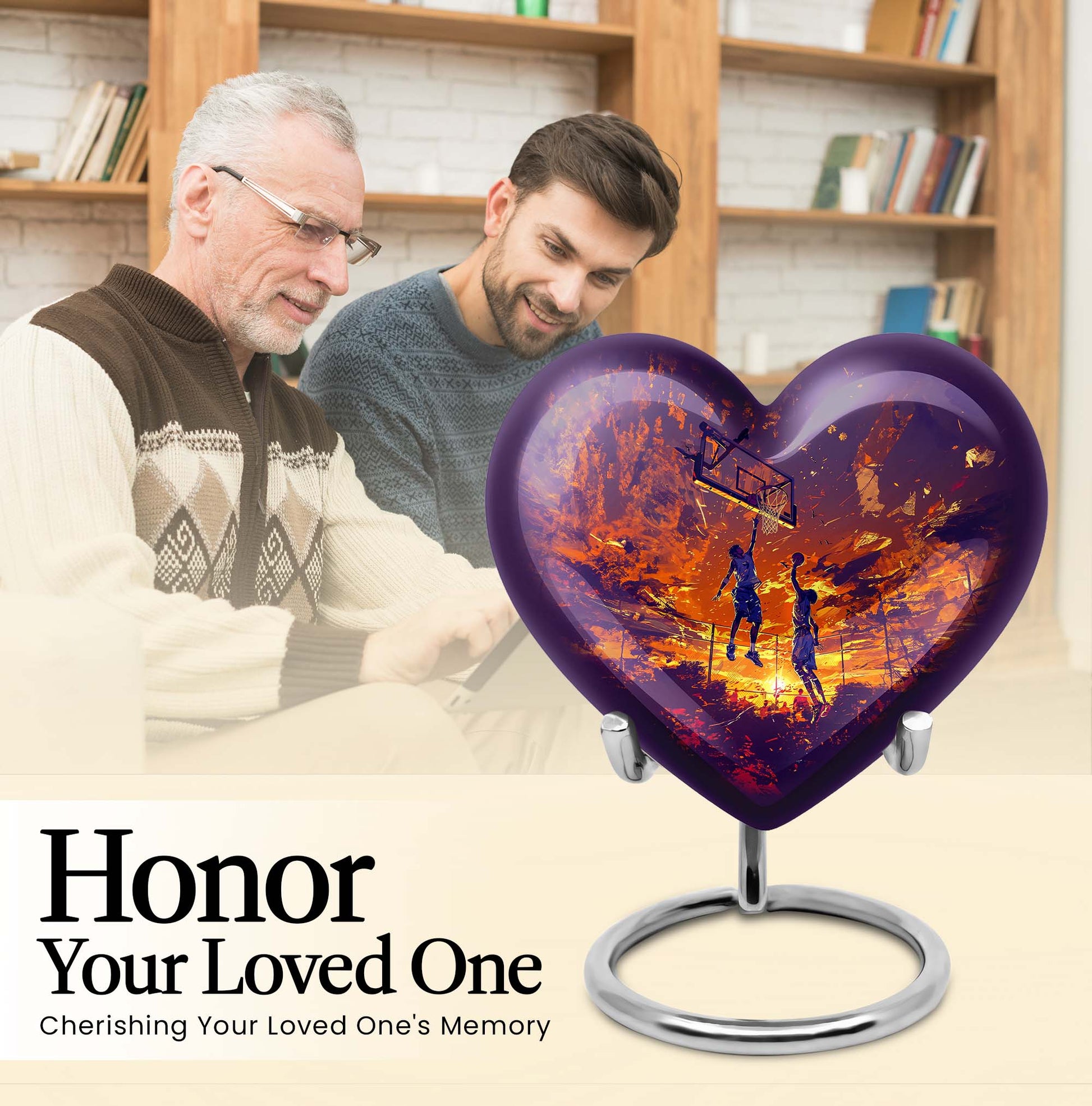 heart-shaped basketball memorial urn