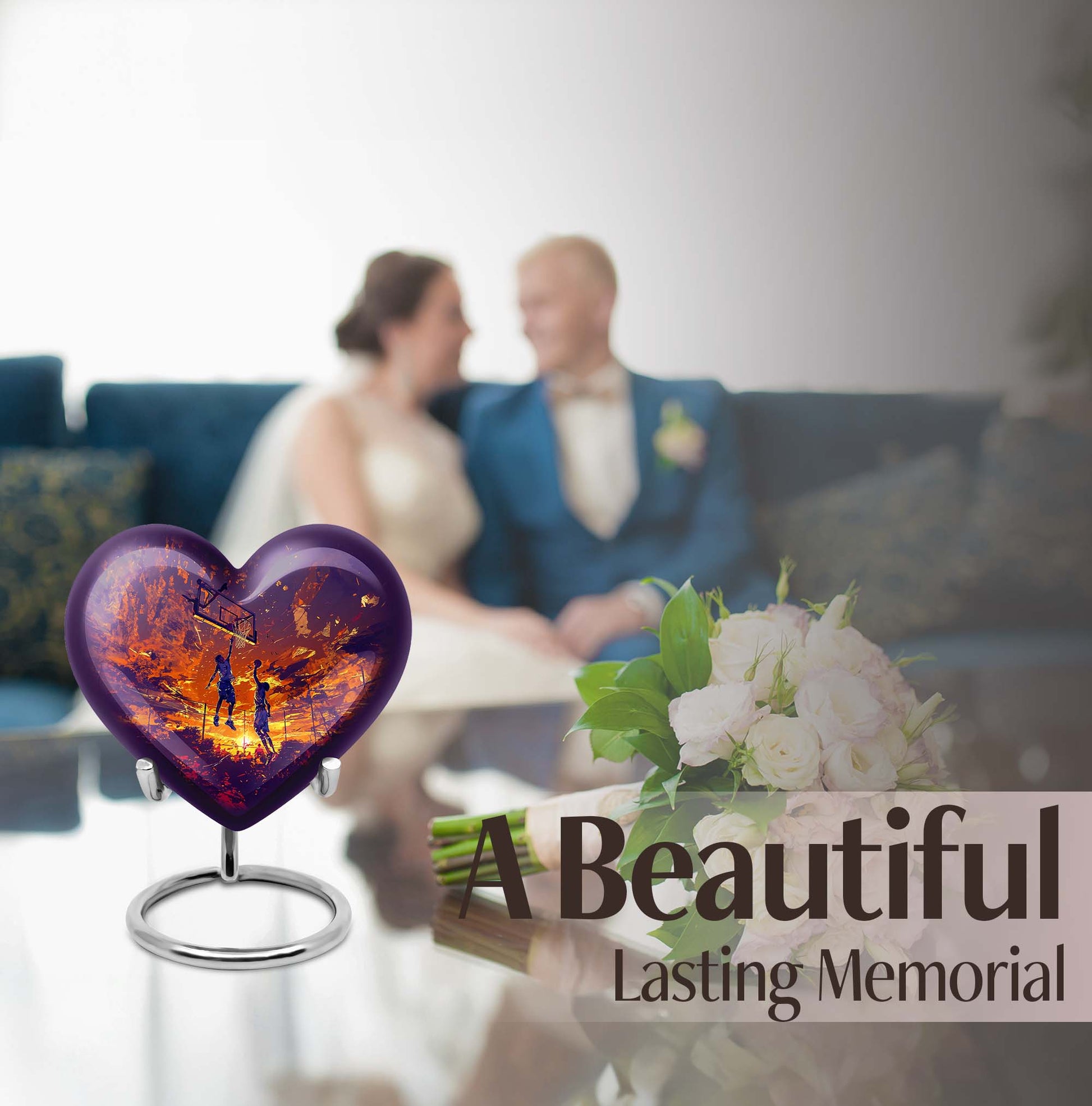 heart-shaped basketball memorial urn