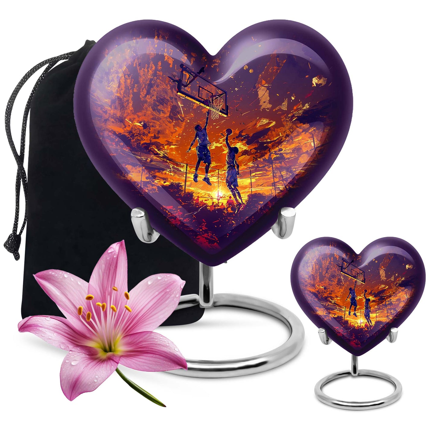 heart-shaped basketball memorial urn