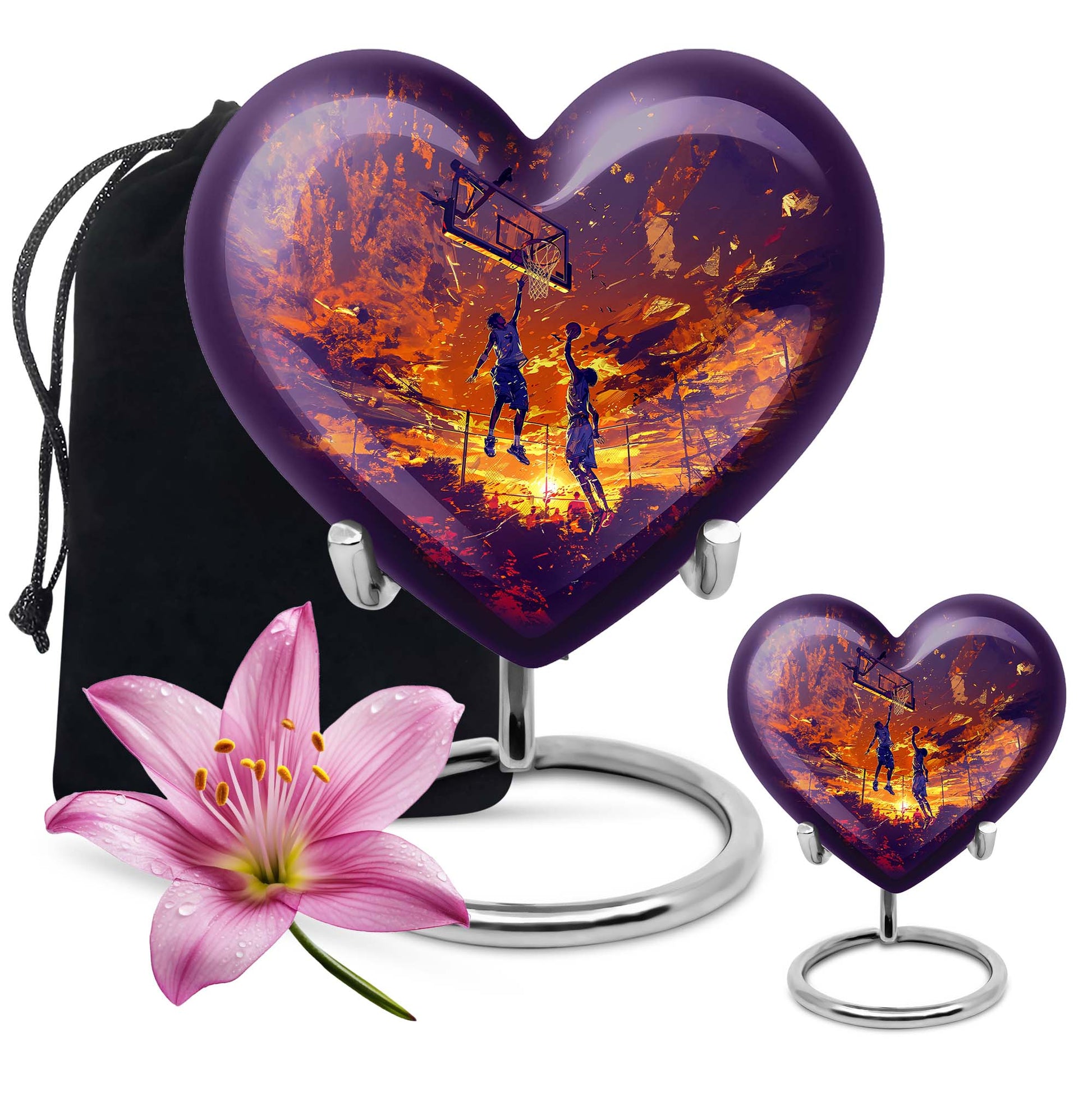 heart-shaped basketball memorial urn