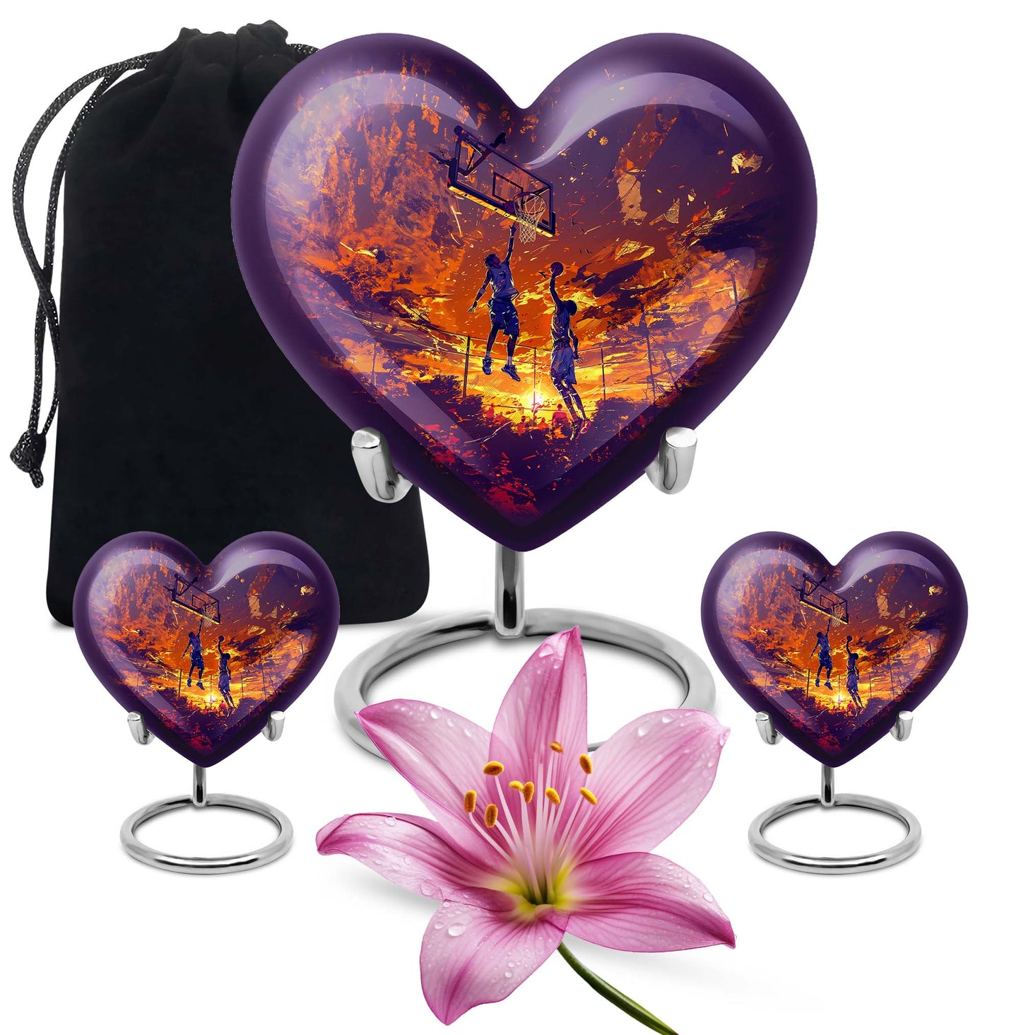 heart-shaped basketball memorial urn