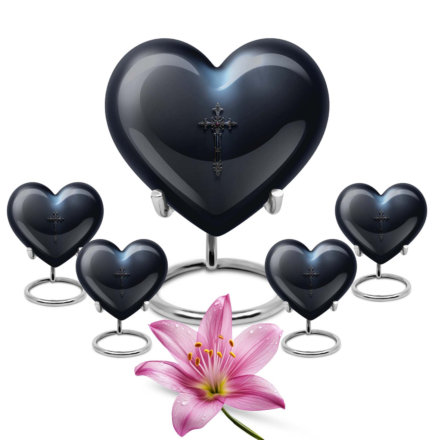 Cross Theme Large Urn With 4 Keepsake Urn