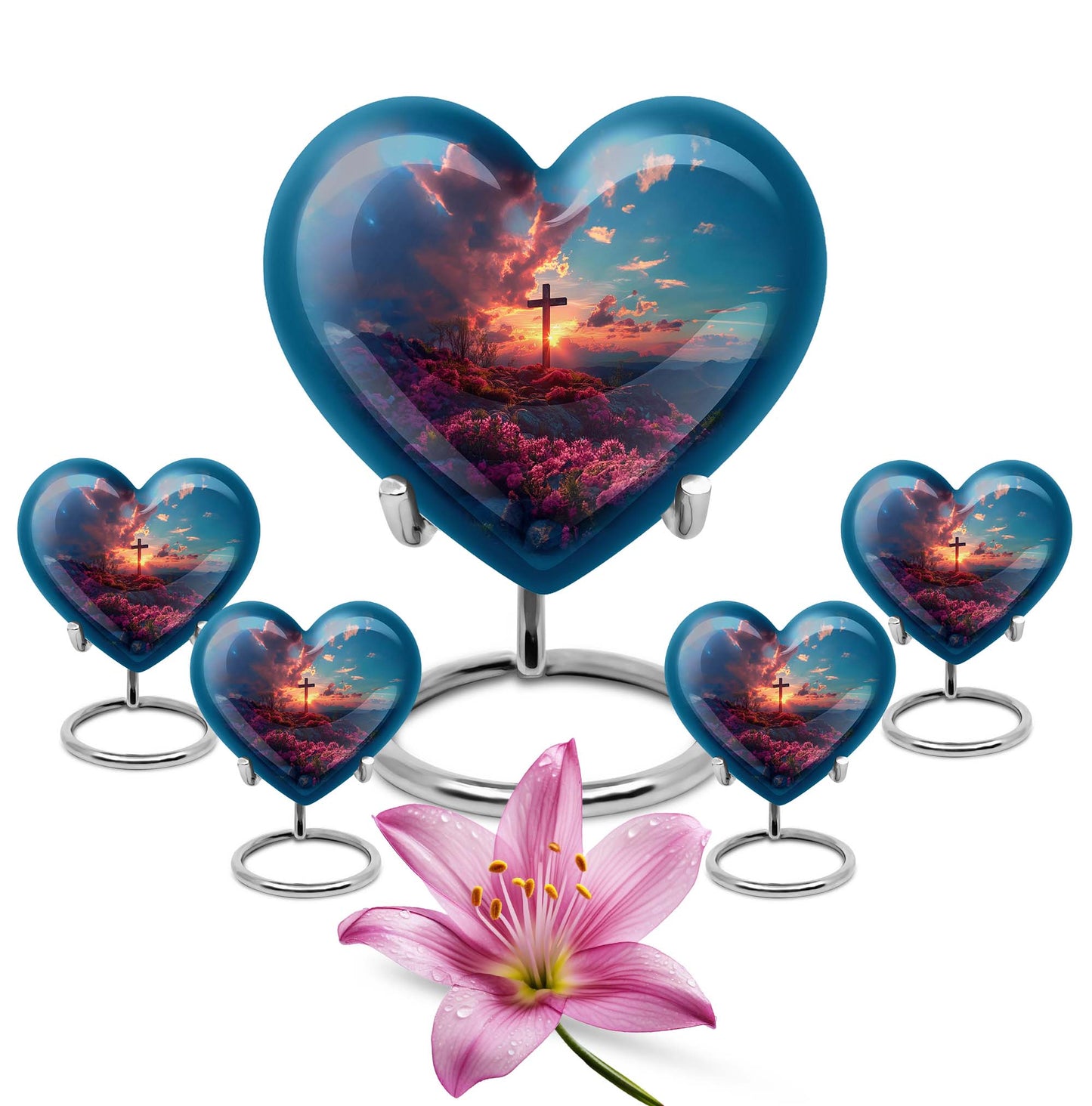 Cross Theme Large Urn With 4 Keepsake Urn